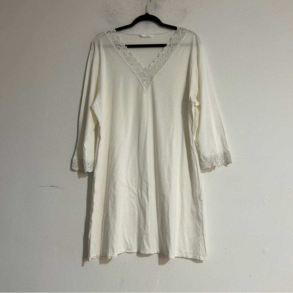 Hanro of Switzerland Lace Trim Mercerized Cotton Short Nightgown White XL